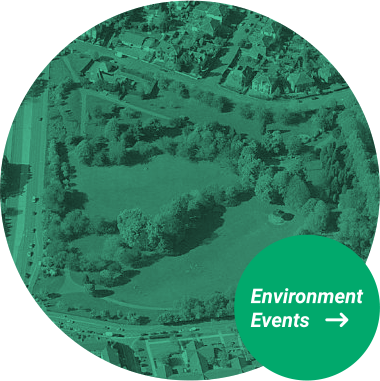 Rutherglen 900 - Circle image of a park in Rutherglen with green overlay + Button for Environment events